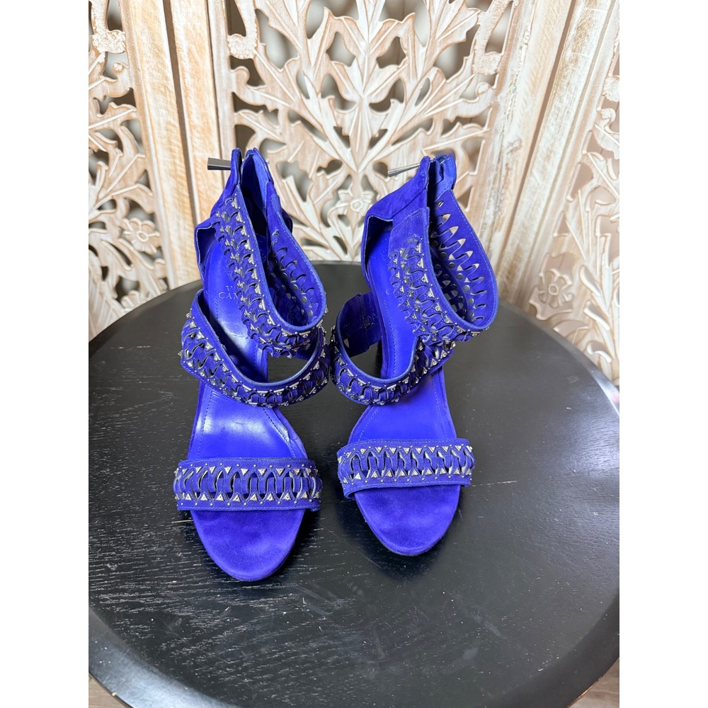 Vince Camuto Royal Blue Studded Caged Suede Stiletto Heels Womens 10M Open Toe - Picture 2 of 9